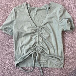Ruched V-Neck Sage Green Top
